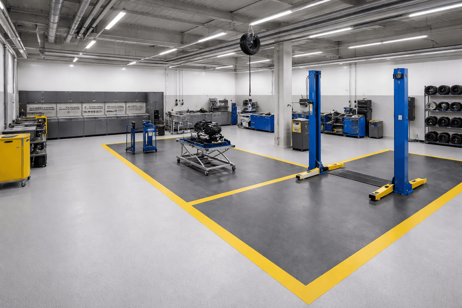 Gewerbliche Nutzfläche mit geschlossener Bodenbeschichtung