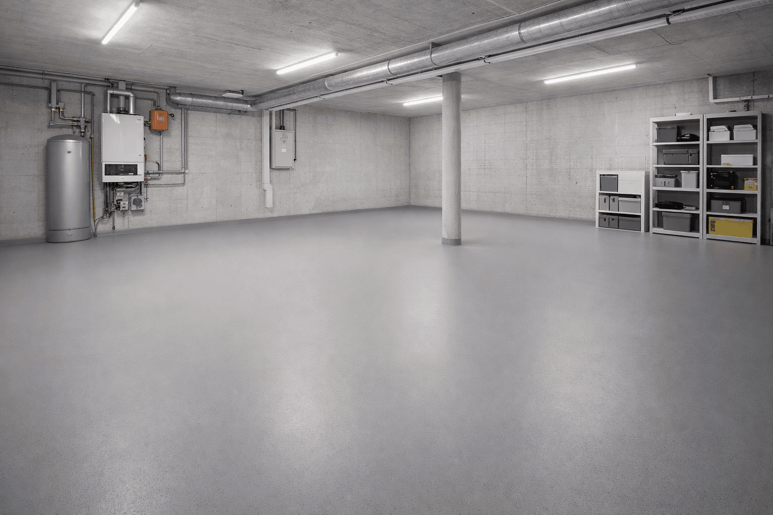 Geschlossener Kellerestrich in neutralgrau